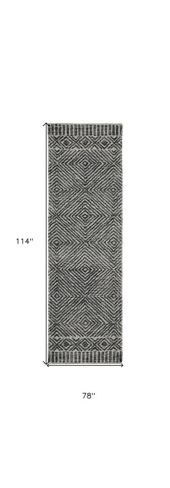 5' X 7' Gray And Black Wool Geometric Hand Tufted Area Rug