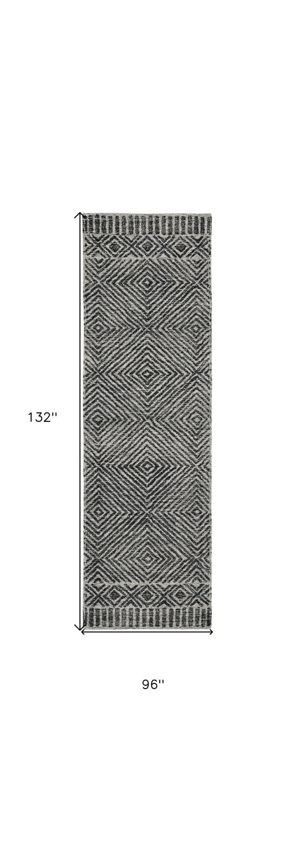 5' X 7' Gray And Black Wool Geometric Hand Tufted Area Rug
