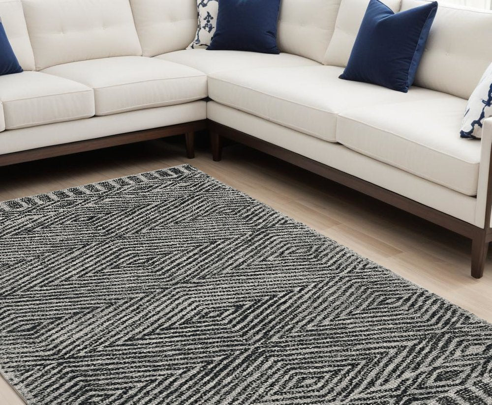 5' X 7' Gray And Black Wool Geometric Hand Tufted Area Rug