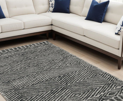 5' X 7' Gray And Black Wool Geometric Hand Tufted Area Rug