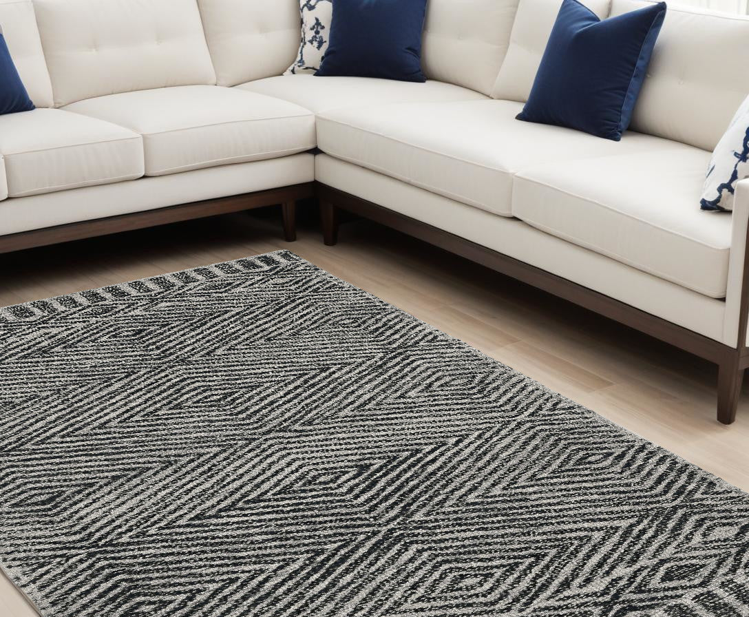 5' X 7' Gray And Black Wool Geometric Hand Tufted Area Rug