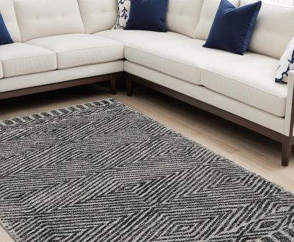5' X 7' Gray And Black Wool Geometric Hand Tufted Area Rug