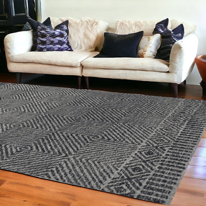 5' X 7' Gray And Black Wool Geometric Hand Tufted Area Rug