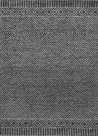 5' X 7' Gray And Black Wool Geometric Hand Tufted Area Rug