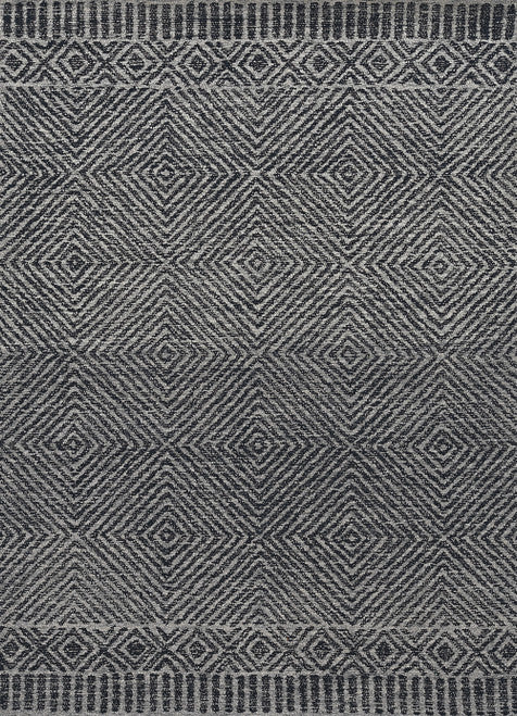 5' X 7' Gray And Black Wool Geometric Hand Tufted Area Rug