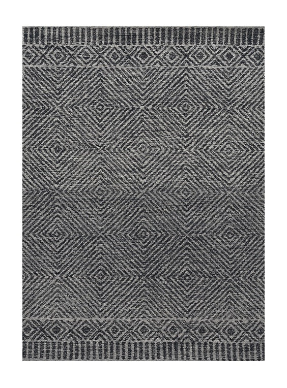 5' X 7' Gray And Black Wool Geometric Hand Tufted Area Rug