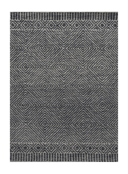 5' X 7' Gray And Black Wool Geometric Hand Tufted Area Rug