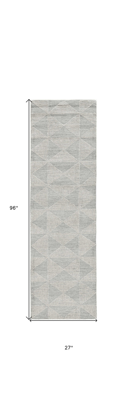 8' Gray And Light Gray Wool Geometric Hand Tufted Runner Rug