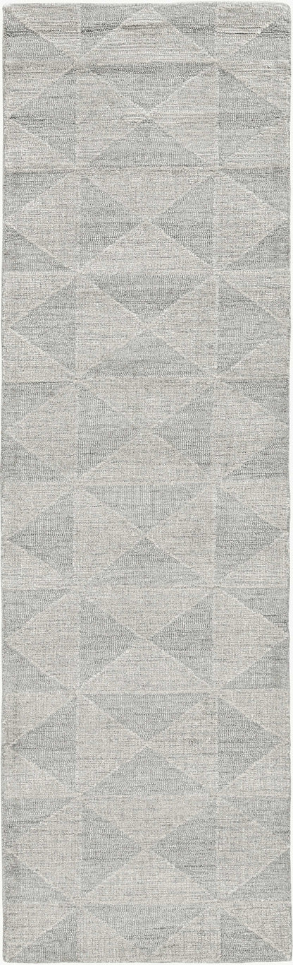 8' Gray And Light Gray Wool Geometric Hand Tufted Runner Rug