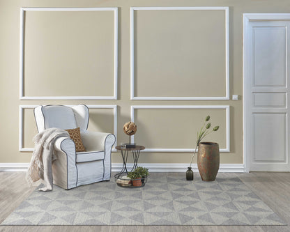 8' Gray And Light Gray Wool Geometric Hand Tufted Runner Rug
