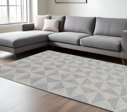 8' Gray And Light Gray Wool Geometric Hand Tufted Runner Rug
