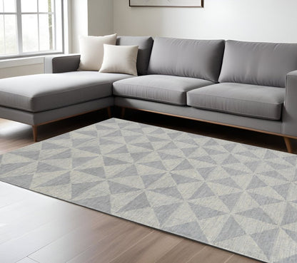 8' Gray And Light Gray Wool Geometric Hand Tufted Runner Rug