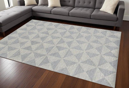 8' X 11' Ivory Hand Tufted Space Dyed Geometric Indoor Area Rug