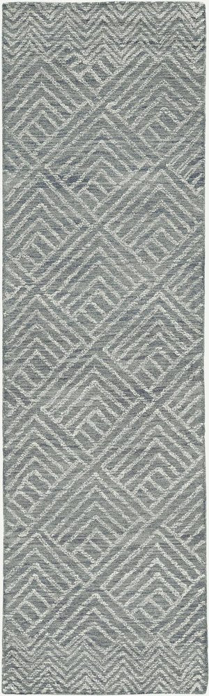 5' X 7' Denim Blue And Gray Wool Geometric Hand Tufted Area Rug