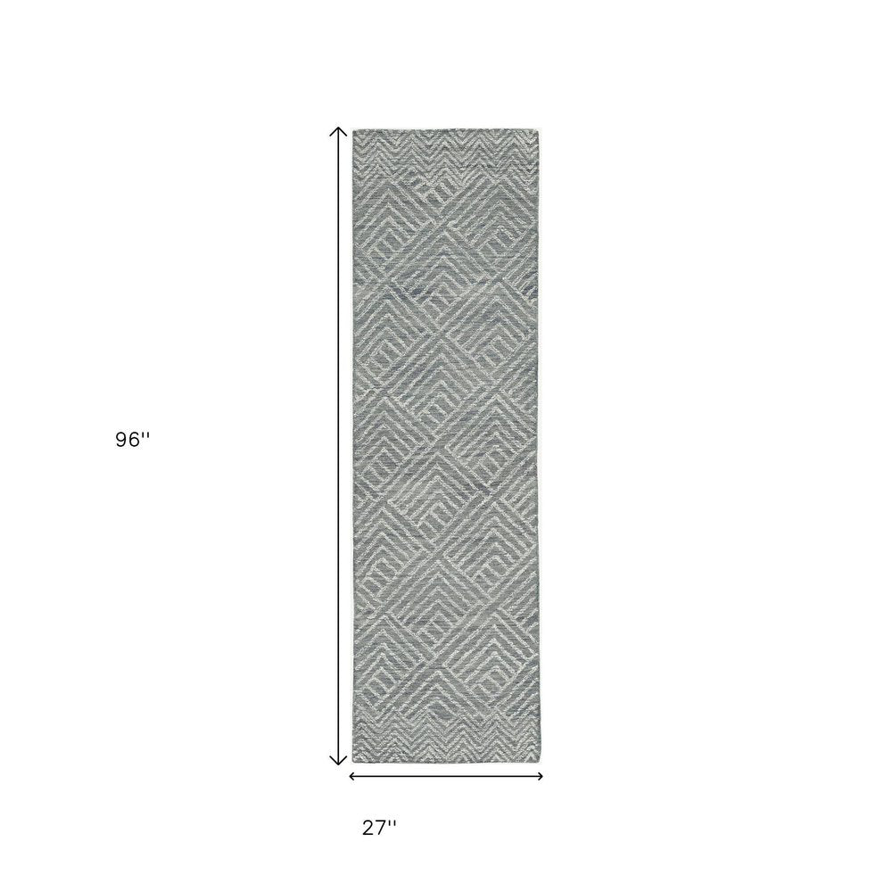 5' X 7' Denim Blue And Gray Wool Geometric Hand Tufted Area Rug