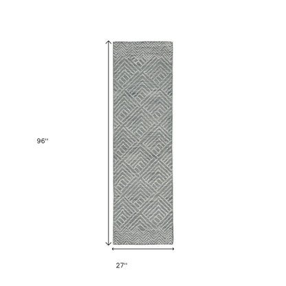 5' X 7' Denim Blue And Gray Wool Geometric Hand Tufted Area Rug
