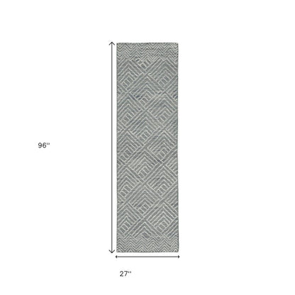 5' X 7' Denim Blue And Gray Wool Geometric Hand Tufted Area Rug