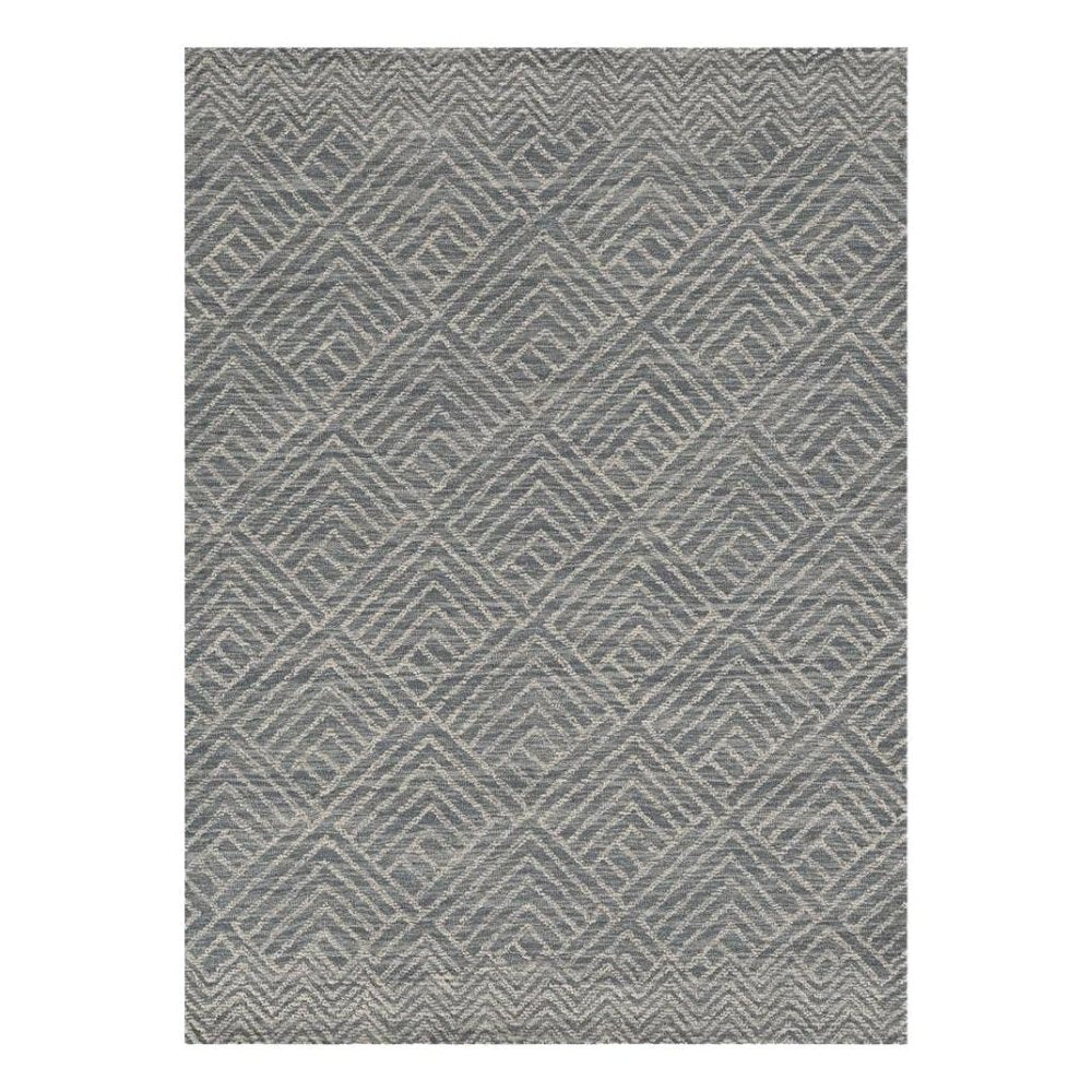 5' X 7' Denim Blue And Gray Wool Geometric Hand Tufted Area Rug