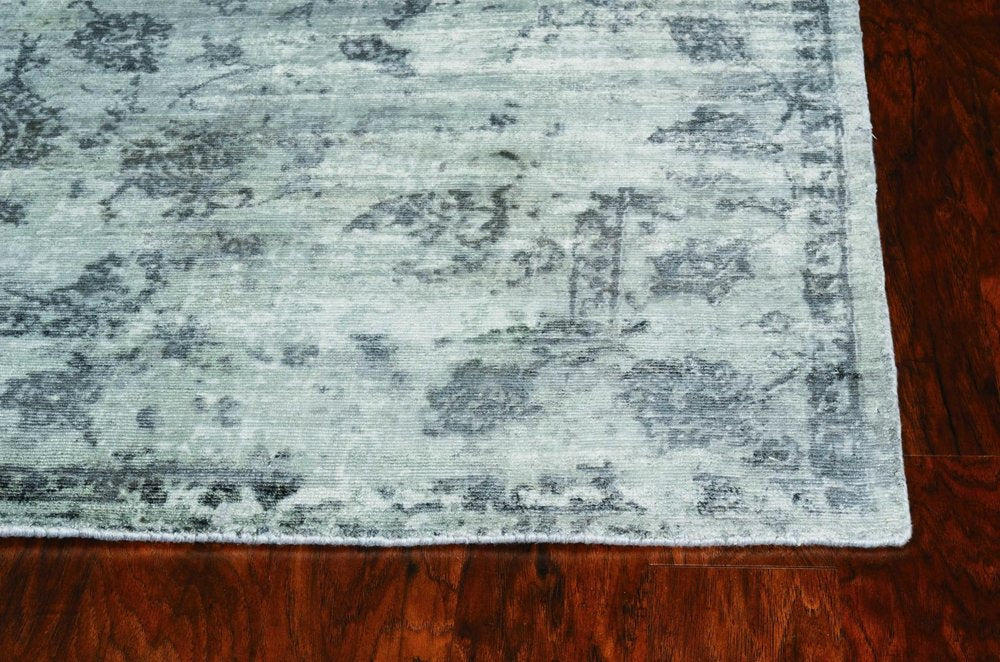 9' X 13' Gray And Dark Gray Floral Medallion Hand Loomed Distressed Area Rug