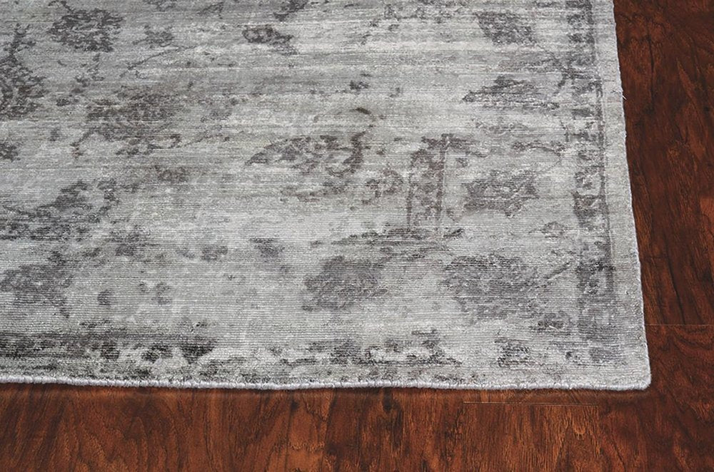 9' X 13' Gray And Dark Gray Floral Medallion Hand Loomed Distressed Area Rug