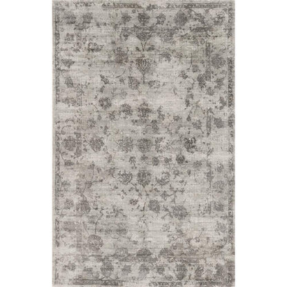 9' X 13' Gray And Dark Gray Floral Medallion Hand Loomed Distressed Area Rug
