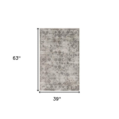 9' X 13' Gray And Dark Gray Floral Medallion Hand Loomed Distressed Area Rug