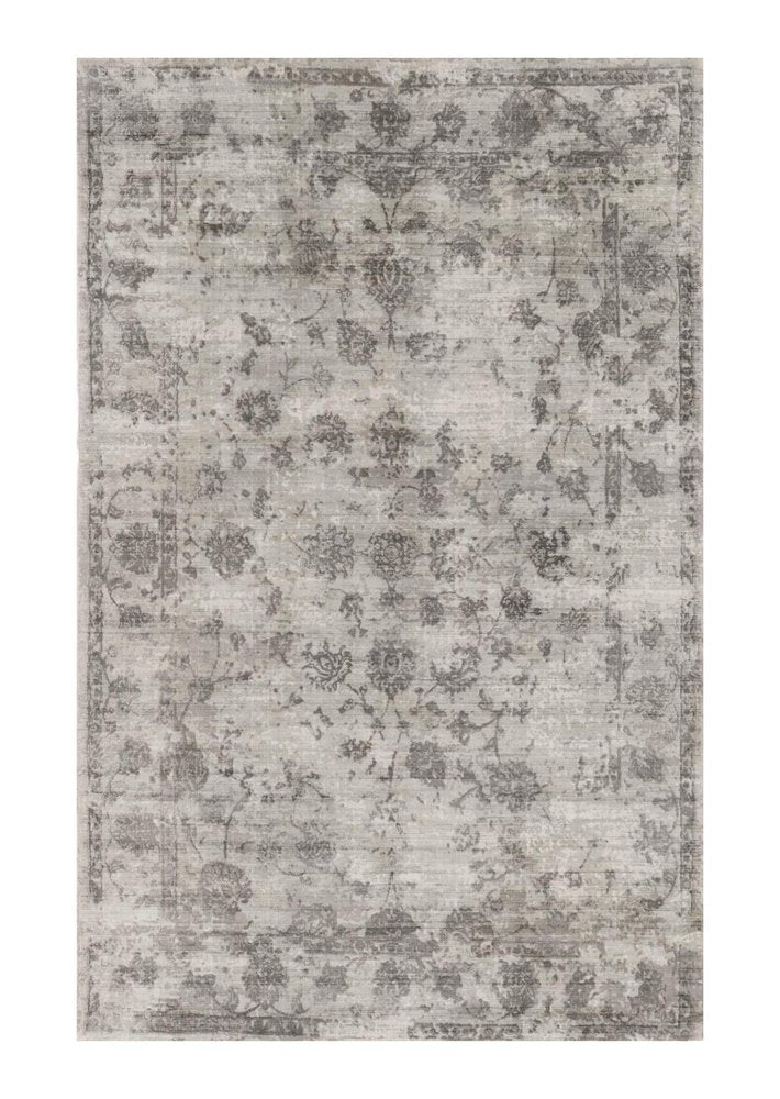 9' X 13' Gray And Dark Gray Floral Medallion Hand Loomed Distressed Area Rug