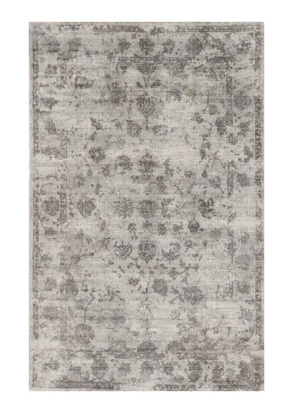9' X 13' Gray And Dark Gray Floral Medallion Hand Loomed Distressed Area Rug