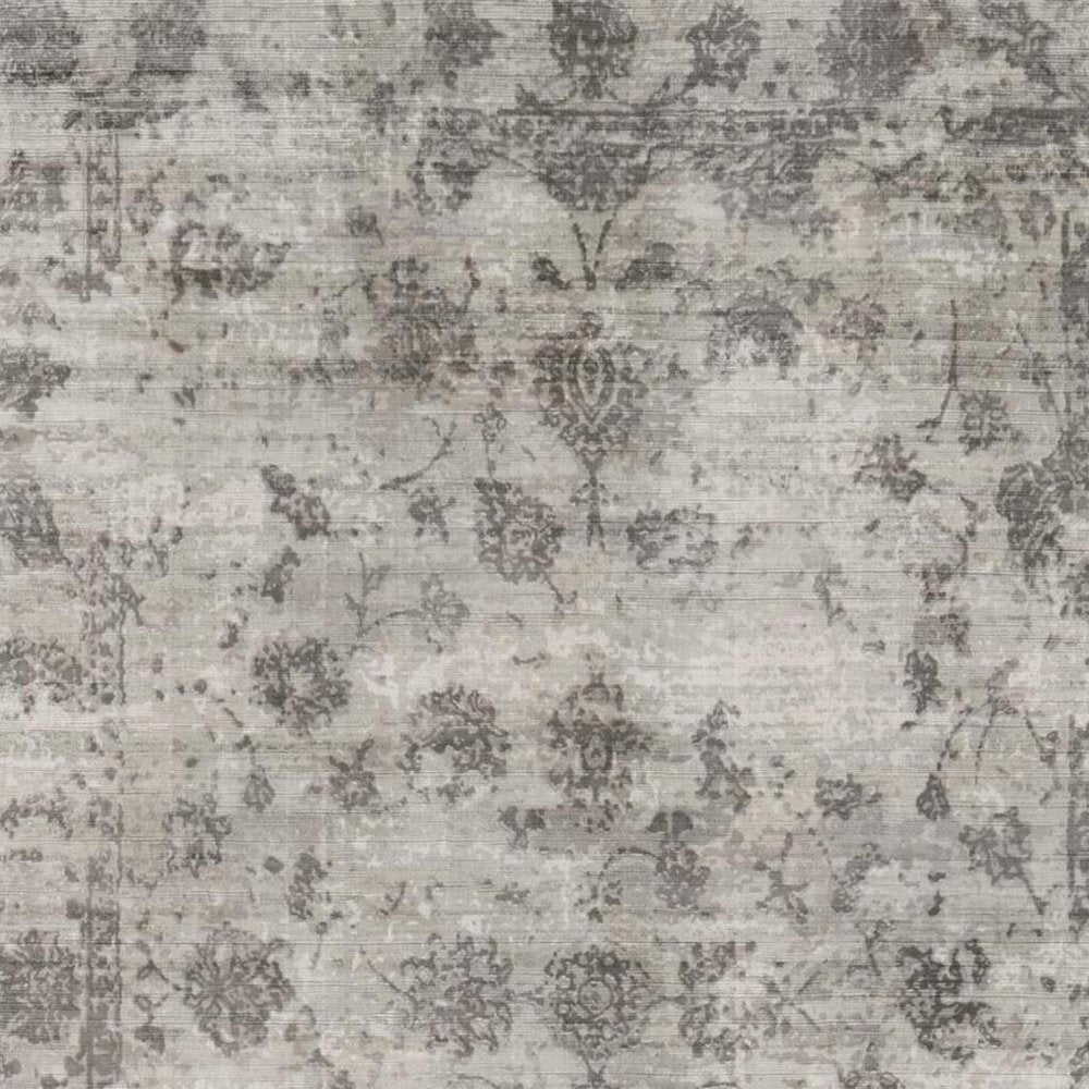 9' X 13' Gray And Dark Gray Floral Medallion Hand Loomed Distressed Area Rug