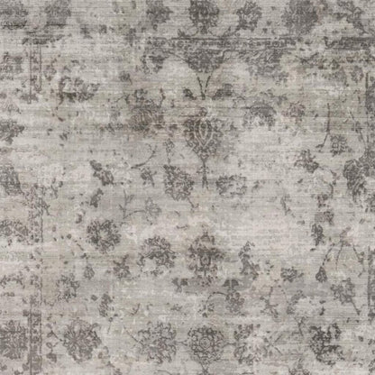 9' X 13' Gray And Dark Gray Floral Medallion Hand Loomed Distressed Area Rug