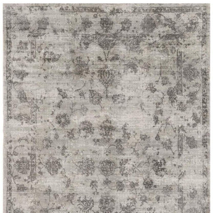 9' X 13' Gray And Dark Gray Floral Medallion Hand Loomed Distressed Area Rug