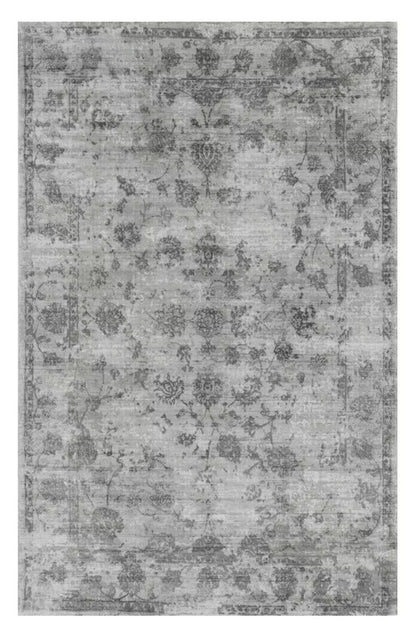 3' X 5' Gray Floral Vines Hand Loomed Distressed Area Rug