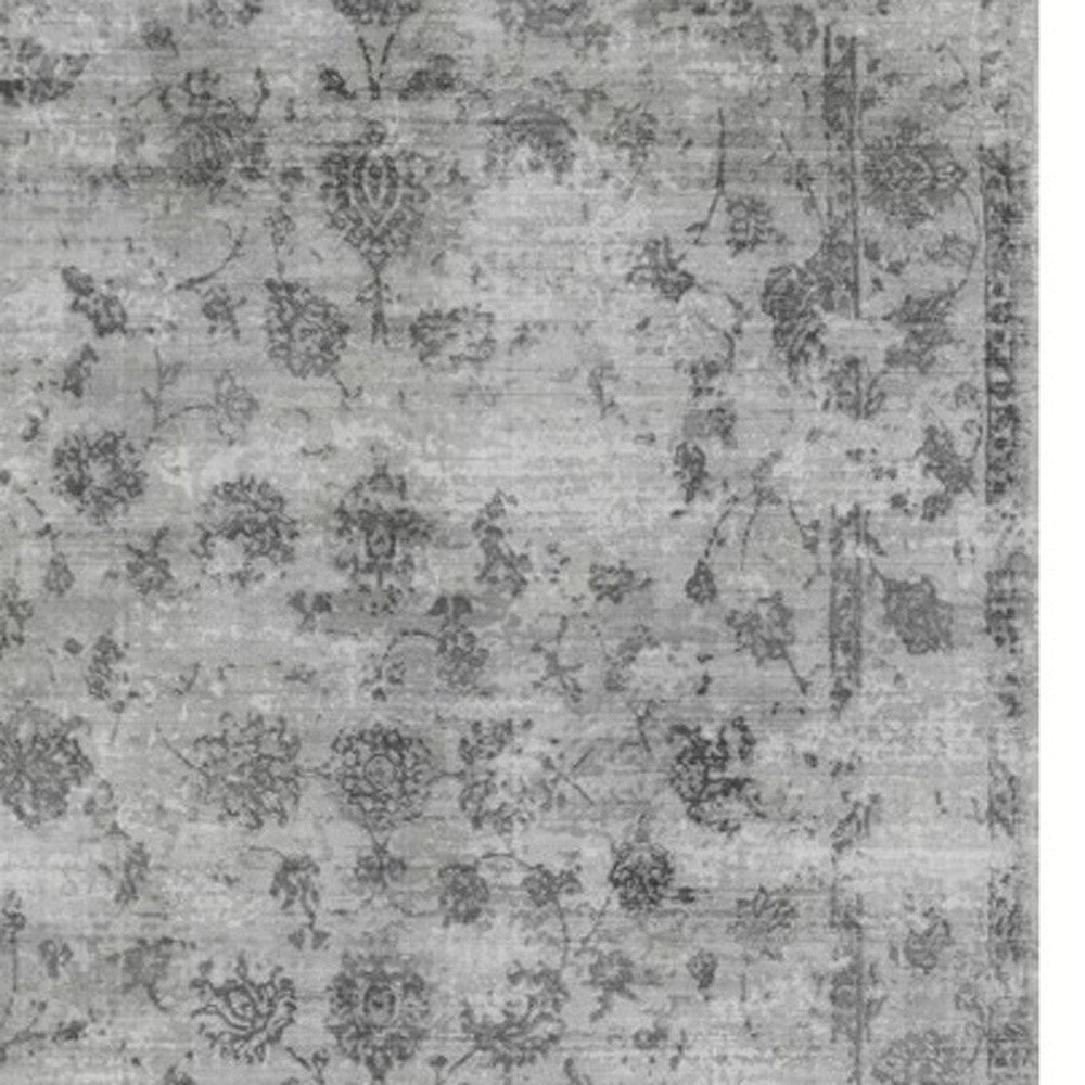 3' X 5' Gray Floral Vines Hand Loomed Distressed Area Rug