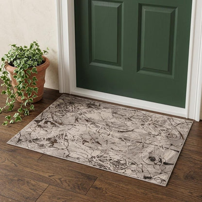 3' X 5' Ivory Gray And Brown Abstract Area Rug