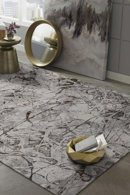 3' X 5' Ivory Gray And Brown Abstract Area Rug