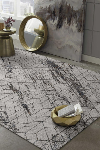 3' X 5' Ivory And Brown Geometric Area Rug