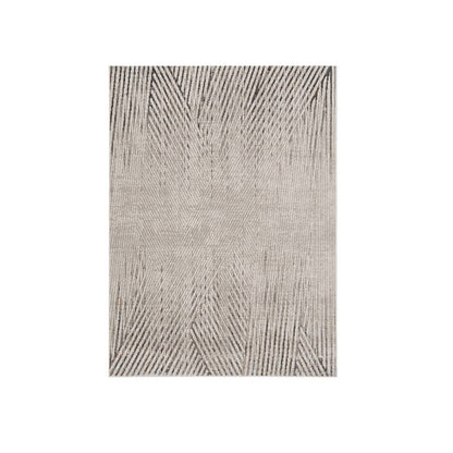 7' Ivory Grey Machine Woven Geometric Lines Indoor Runner Rug