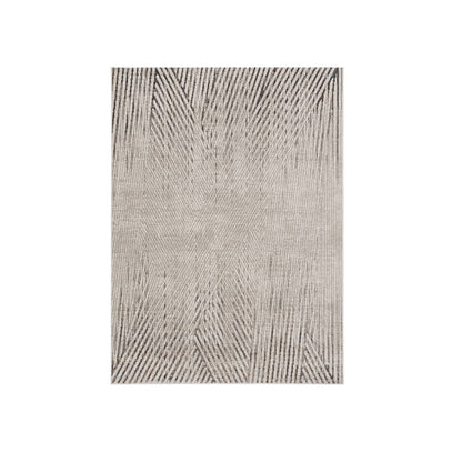 7' Ivory Grey Machine Woven Geometric Lines Indoor Runner Rug