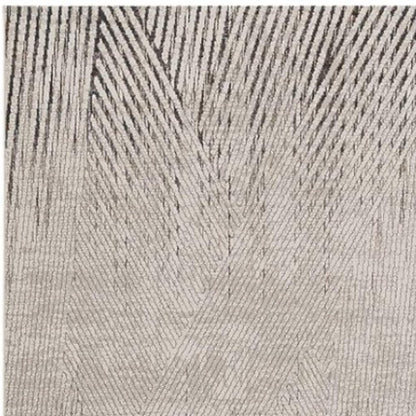 7' Ivory Grey Machine Woven Geometric Lines Indoor Runner Rug