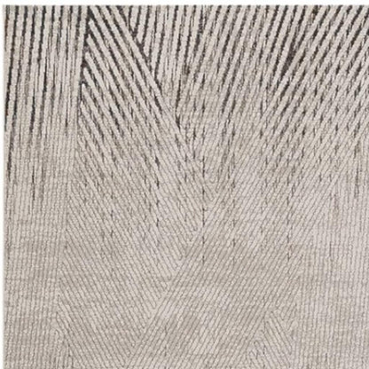 7' Ivory Grey Machine Woven Geometric Lines Indoor Runner Rug