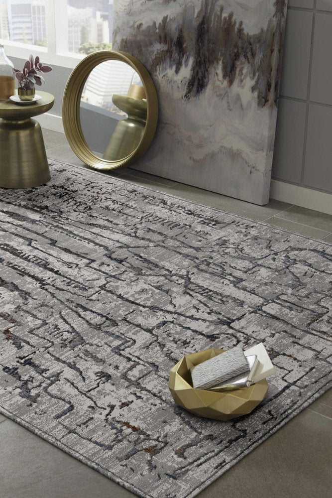 10' X 13' Gray And Black Abstract Area Rug