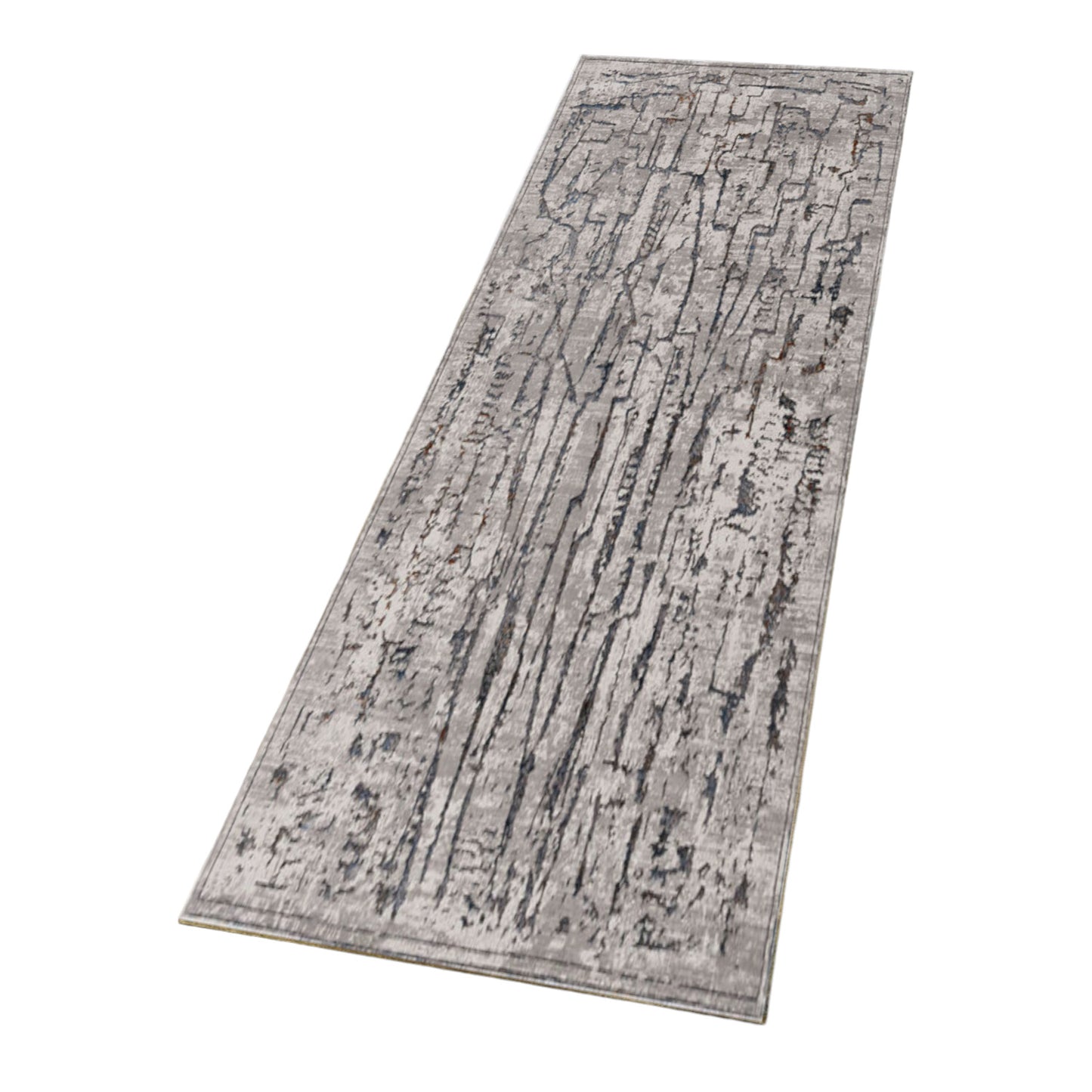 7' Grey Machine Woven Abstract  Indoor Runner Rug