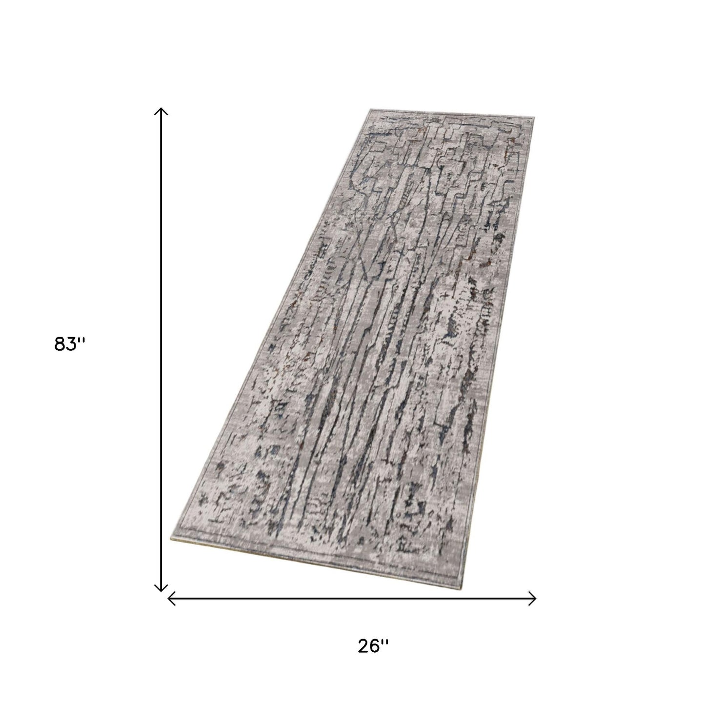 7' Grey Machine Woven Abstract  Indoor Runner Rug