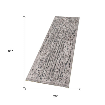 7' Grey Machine Woven Abstract  Indoor Runner Rug