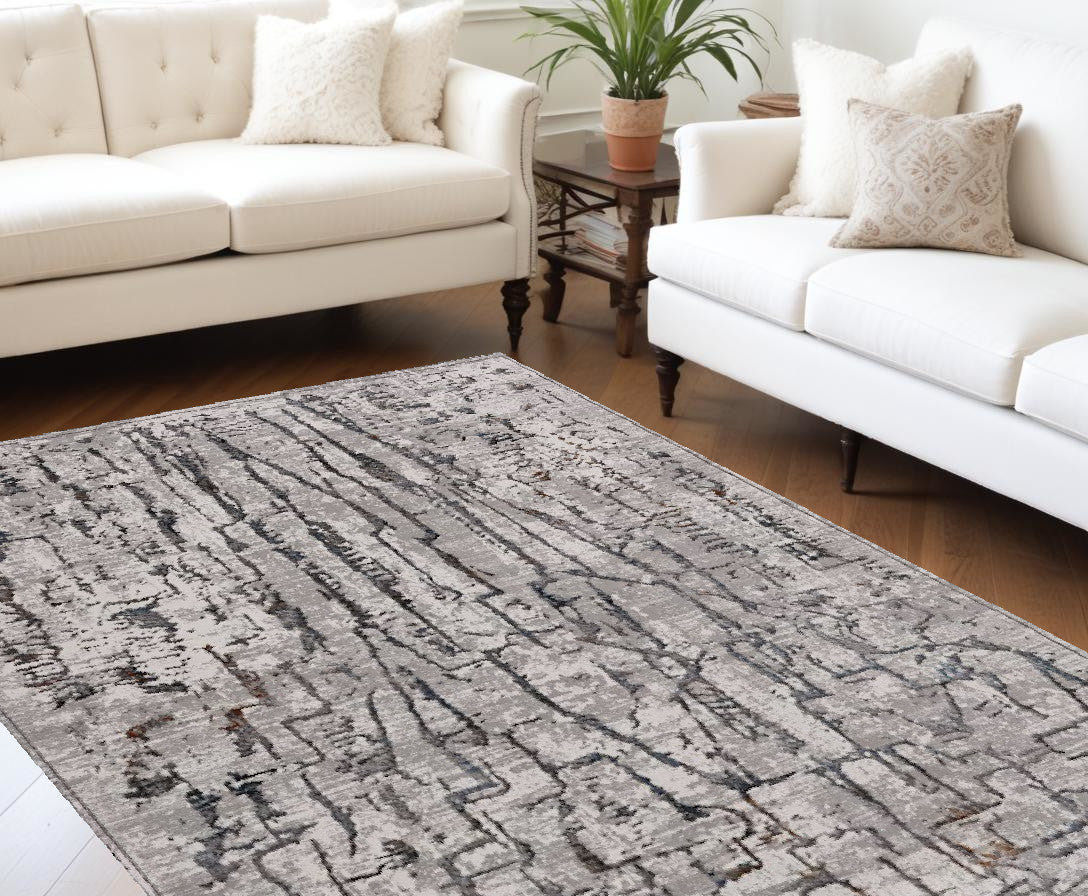 7' Grey Machine Woven Abstract  Indoor Runner Rug