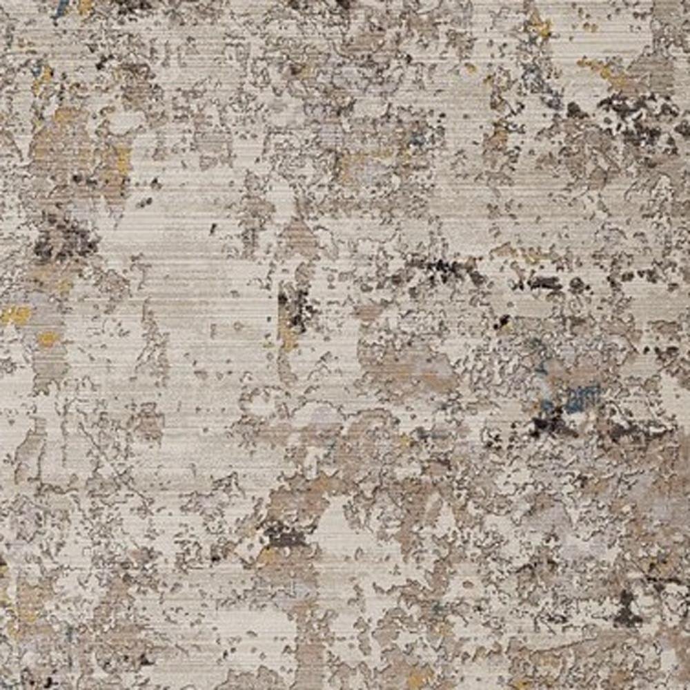 8' Gray Black And Gold Abstract Round Rug