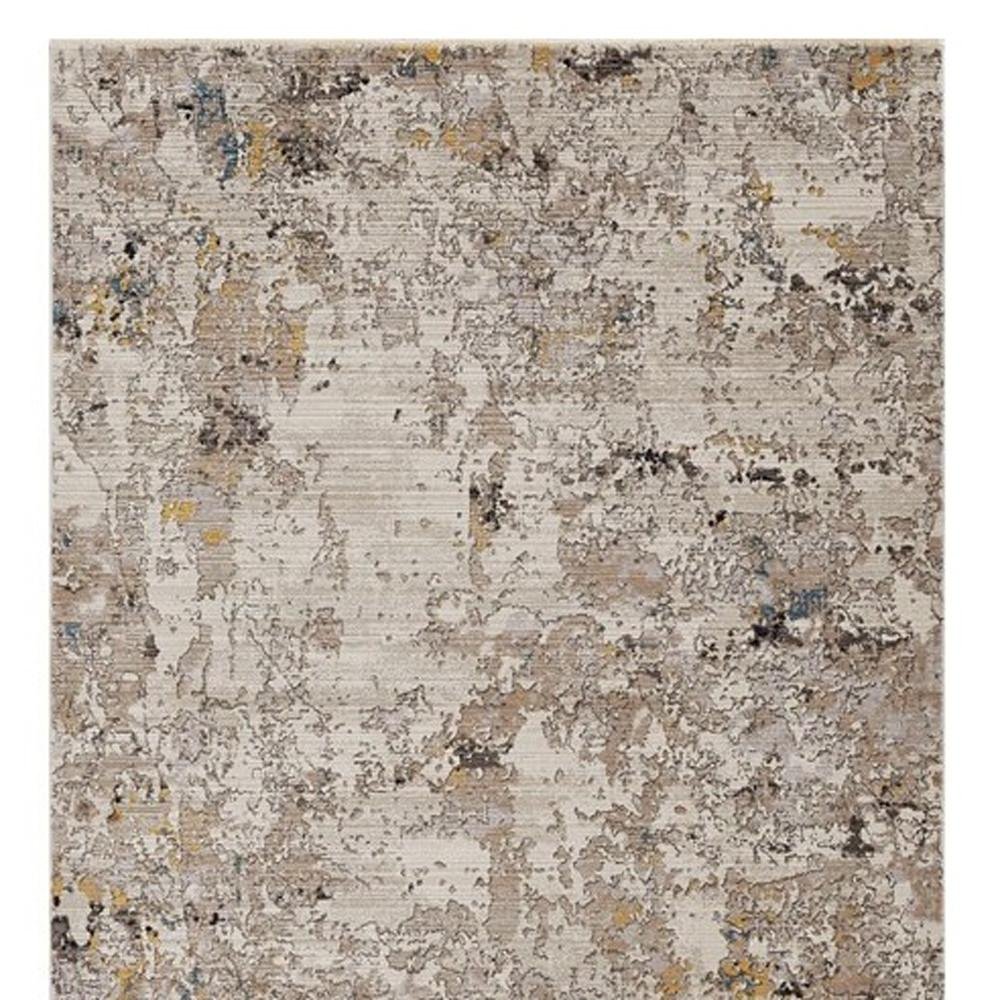 8' Gray Black And Gold Abstract Round Rug