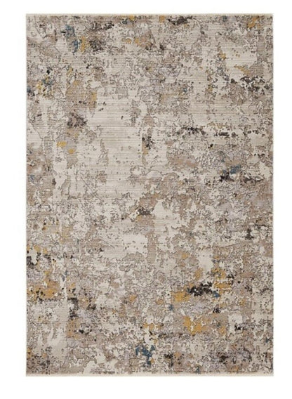8' Gray Black And Gold Abstract Round Rug