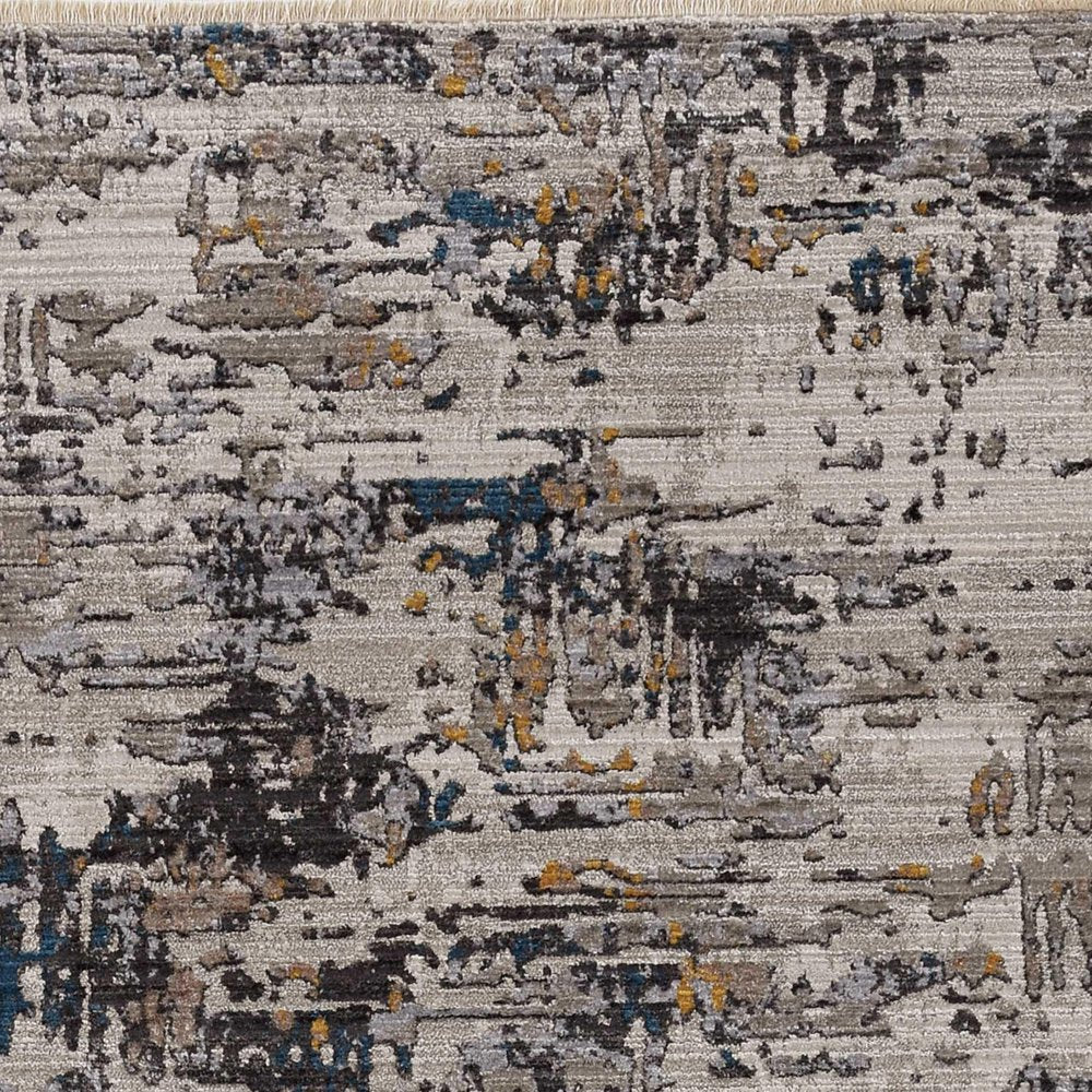 8' Gray Black And Gold Abstract Round Rug