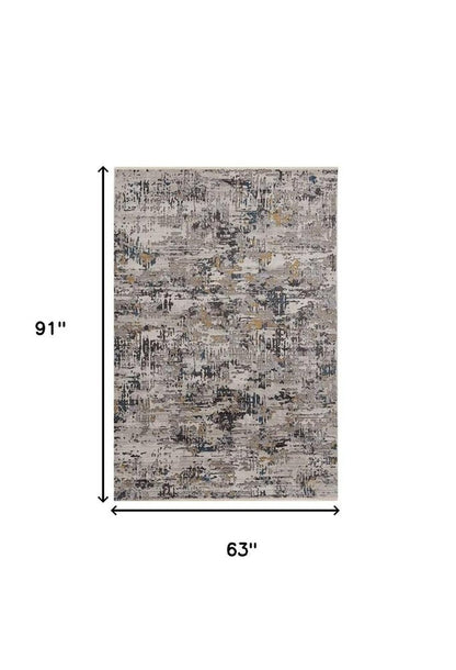 8' Gray Black And Gold Abstract Round Rug